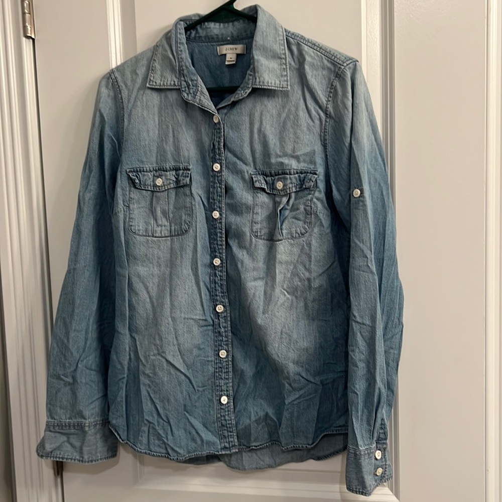J. Crew Chambray Button-Down Blouse 8 - image 1
